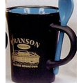 8 Oz. Spooner Mug w/Spoons in Aqua Blue In & Black Matte Out Twilight